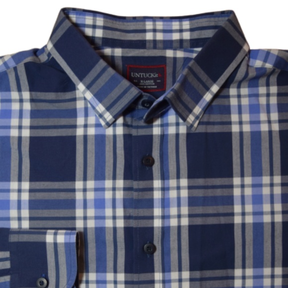 UNTUCKit Navy Sky Blue Plaid Casual Shirt XL